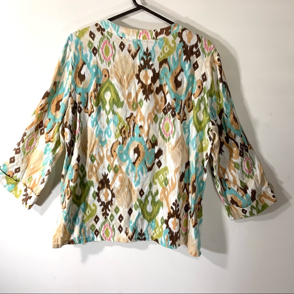 Jm Collection Linen Ikat Print Button Front Top - image 5